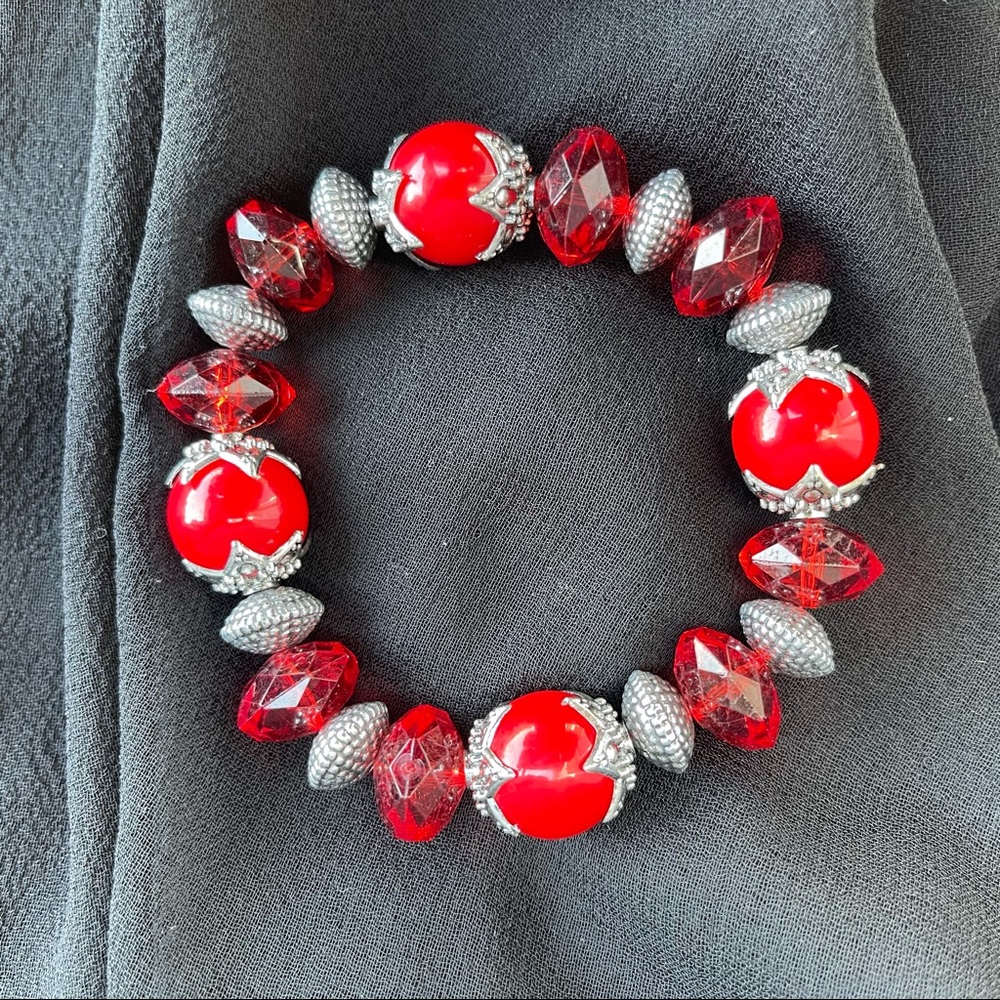 Bracelet Red/antique silver stretch